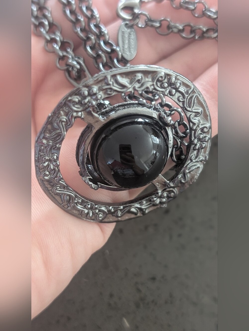 Silver-Tone Orb Pendant Necklace with Black Center - Viviennewestwood Style - Picture 8 of 9